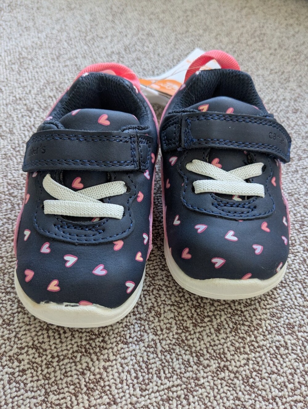 NWT Carter's Navy Blue Baby Sneakers with Pink Heart Print